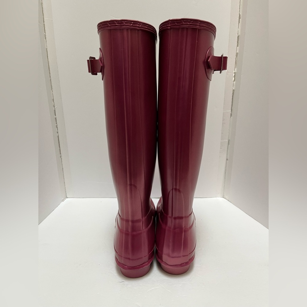 Hunter Womens Nebula Tall Wellington Boots - Hayes Burgundy Size 10 - Picture 3 of 13